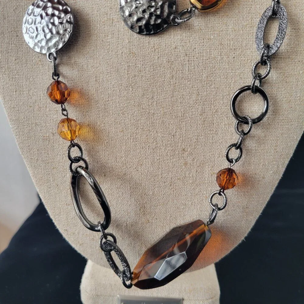 Lia Sophia Root Beer Assorted Beads on Hematite Chain